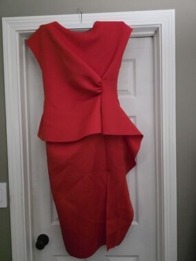 Red Draped Peplum Midi Dress - Unbranded